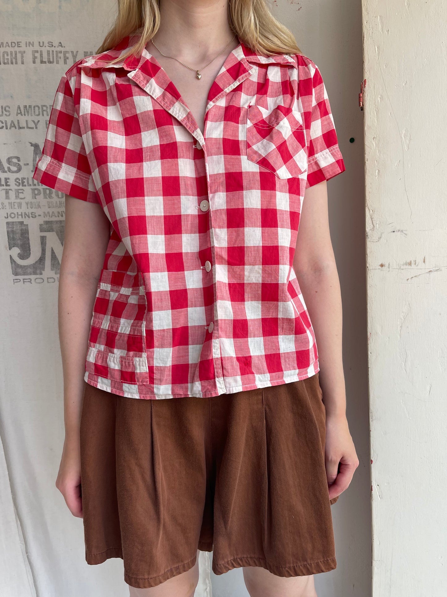 1940s Cotton Plaid Top