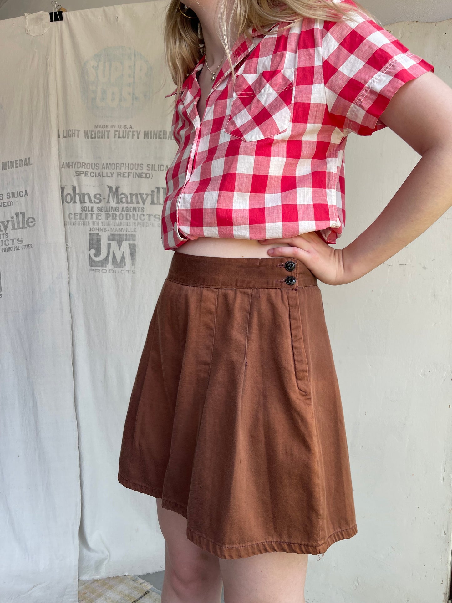 1940s Side Button Chocolate Brown Shorts