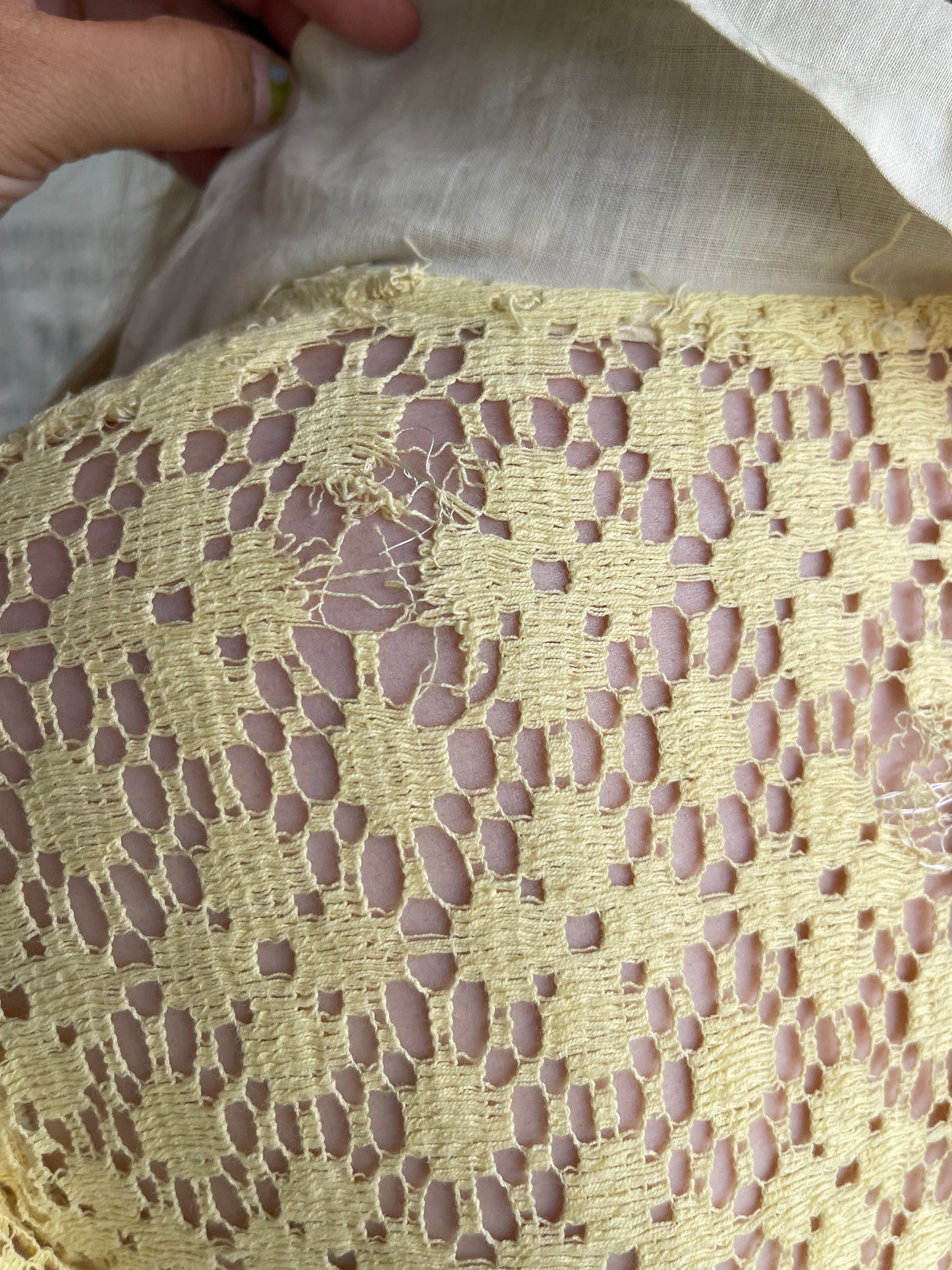 1930s Butter Yellow Crochet Dress