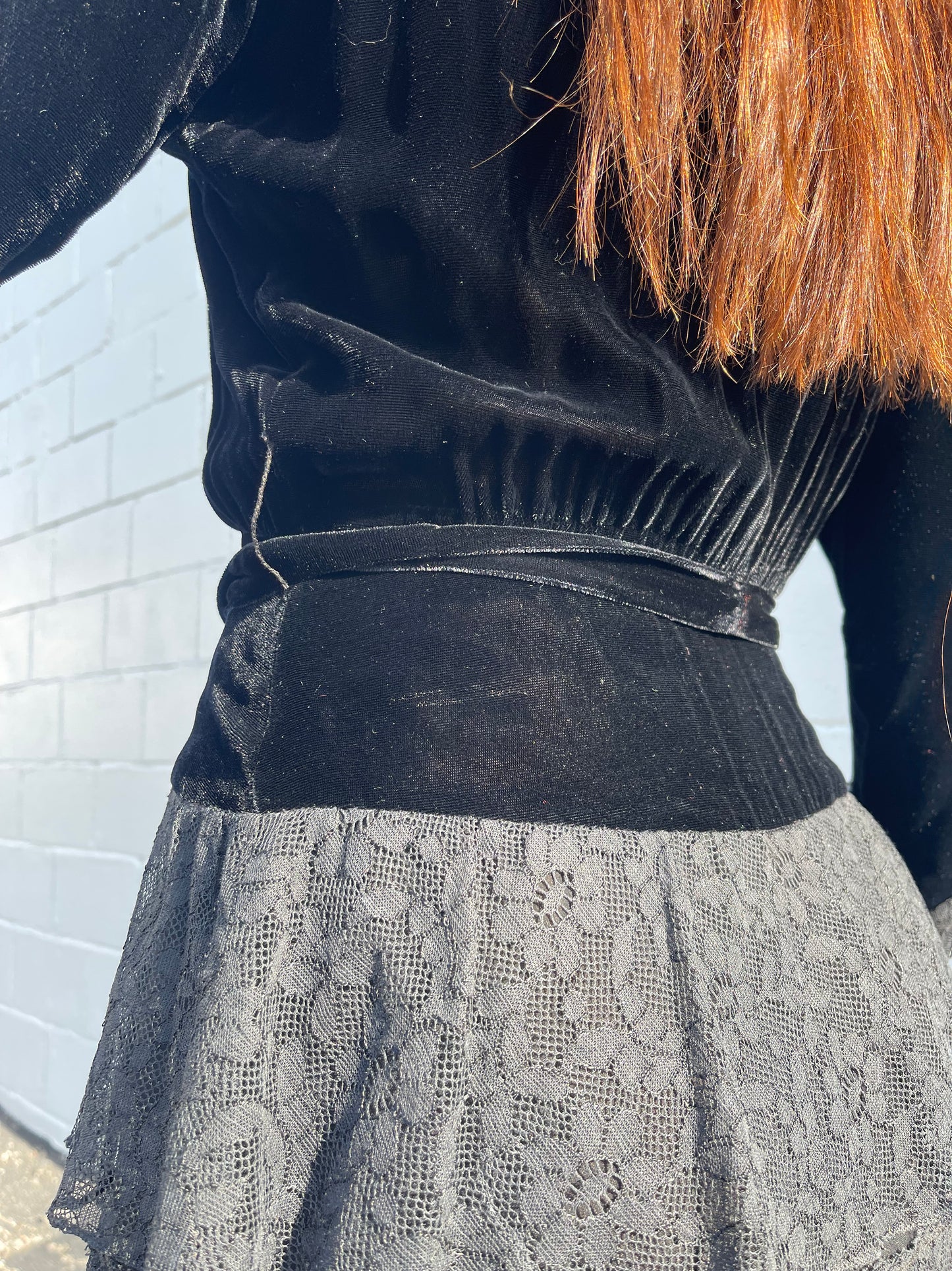 1930s Velvet Lace Tiered Gown