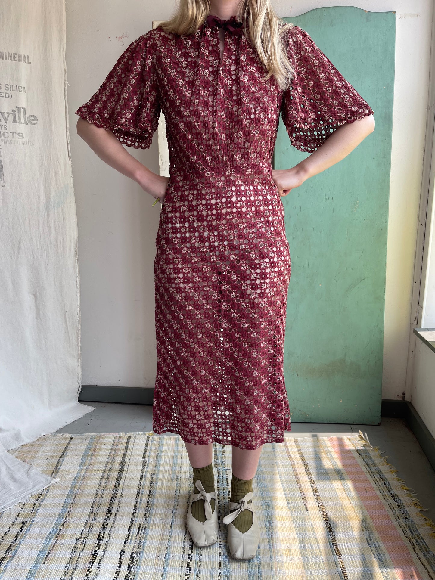 1930s 1940s Eyelet Dress