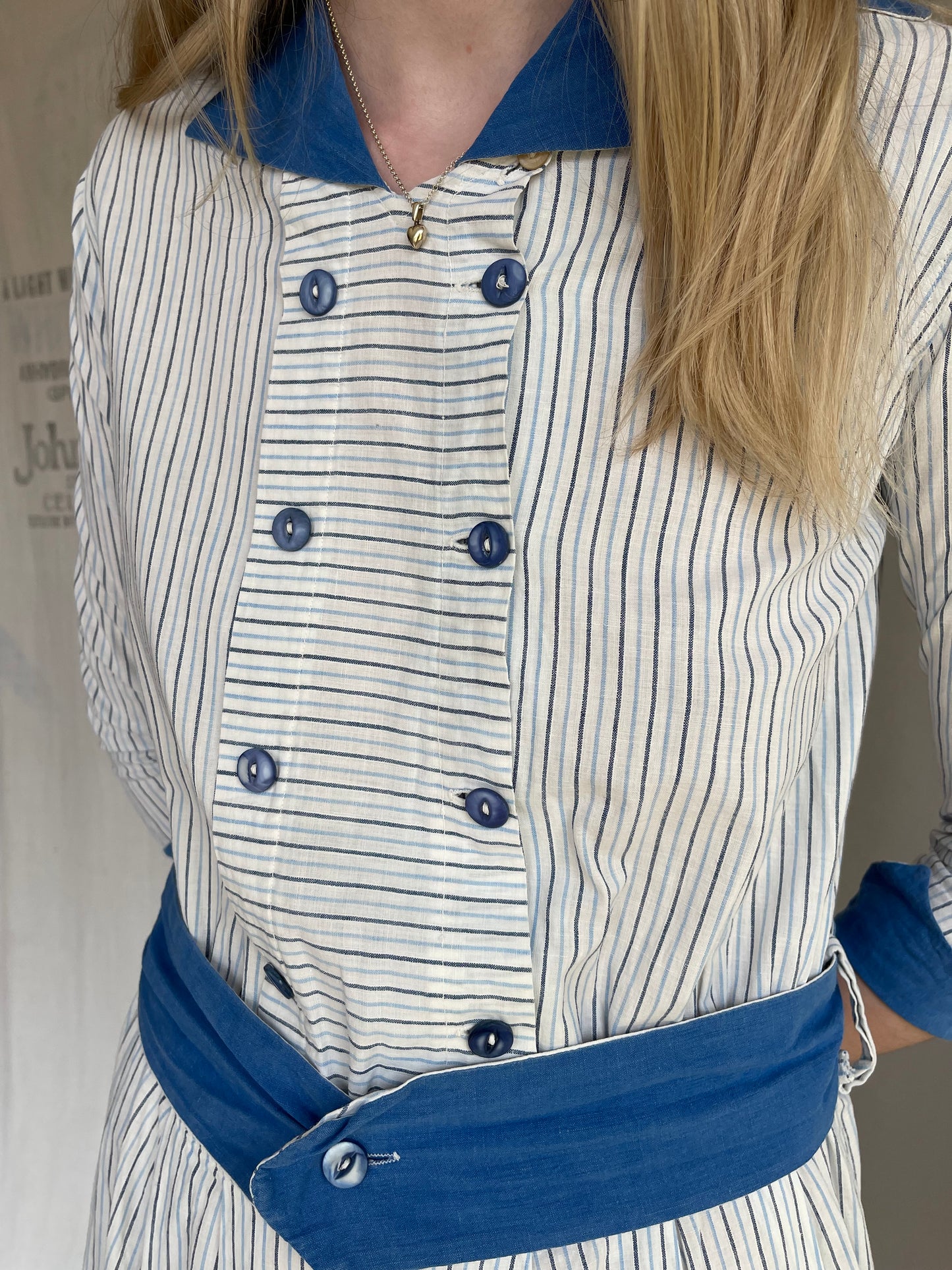 1920s 1930s Pinstripe Cotton Dress