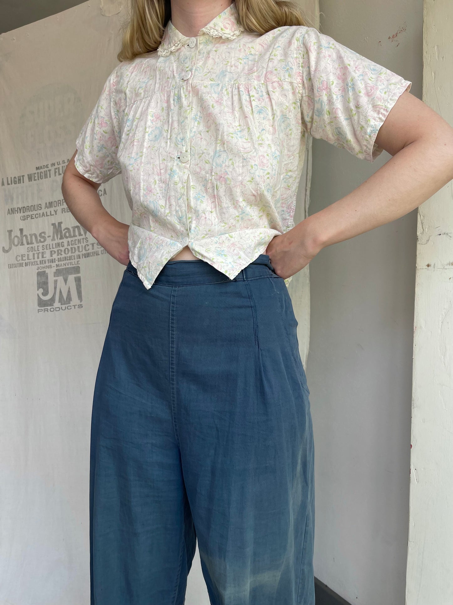 1930s 1940s Cotton Floral Top