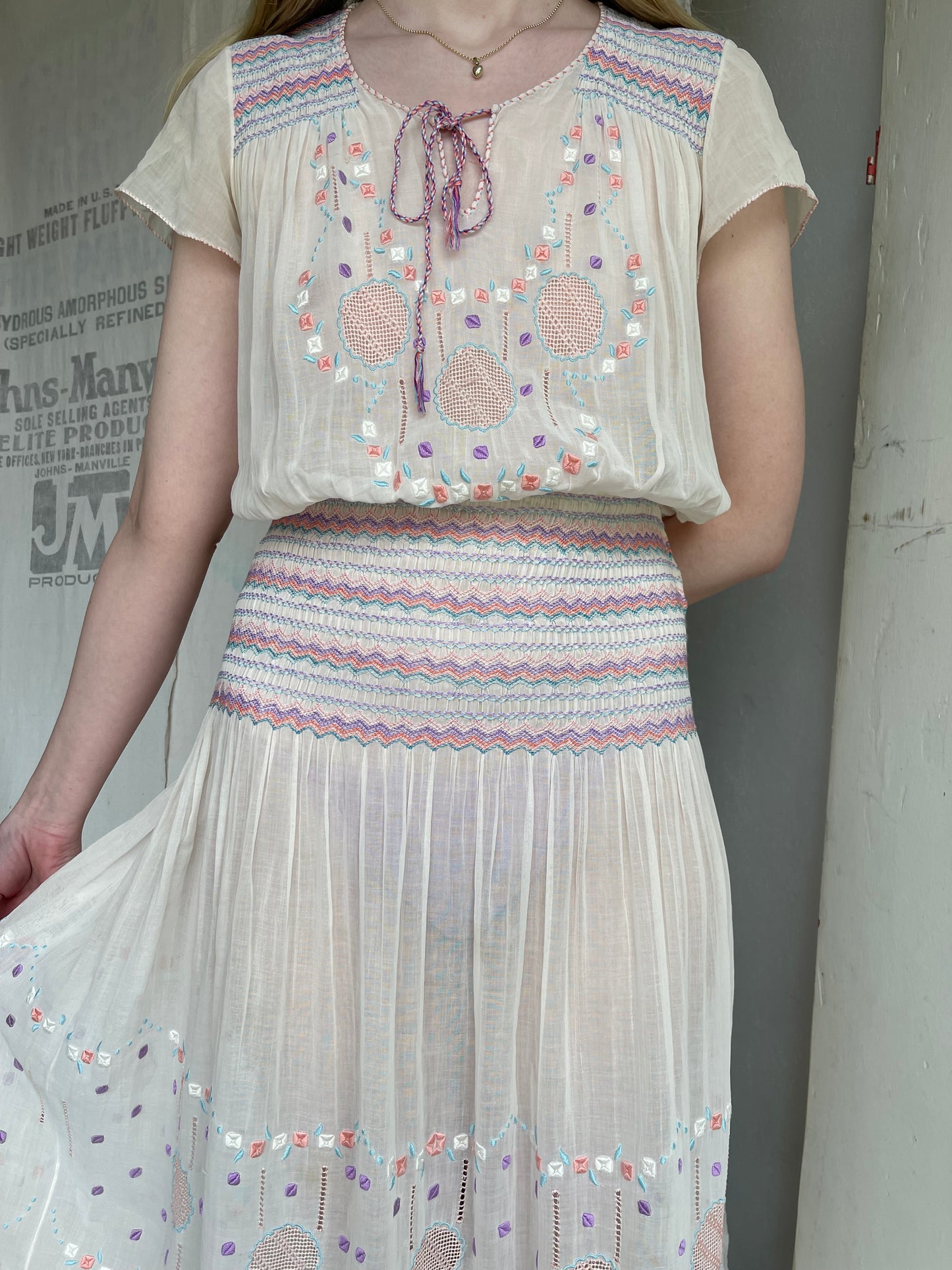 1920s Pastel Hungarian Cotton Dress