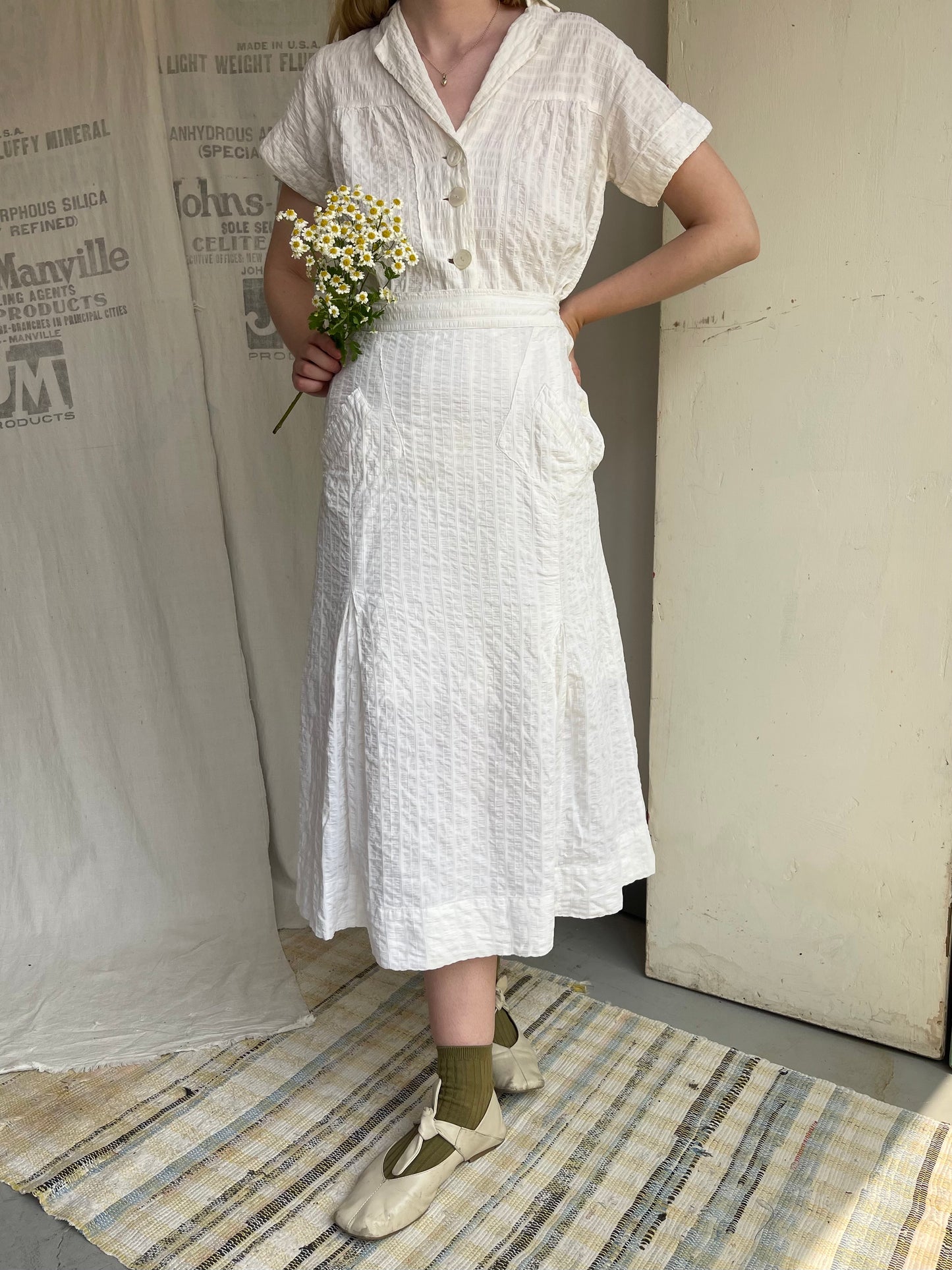 1940s Seersucker Romper and Skirt Set