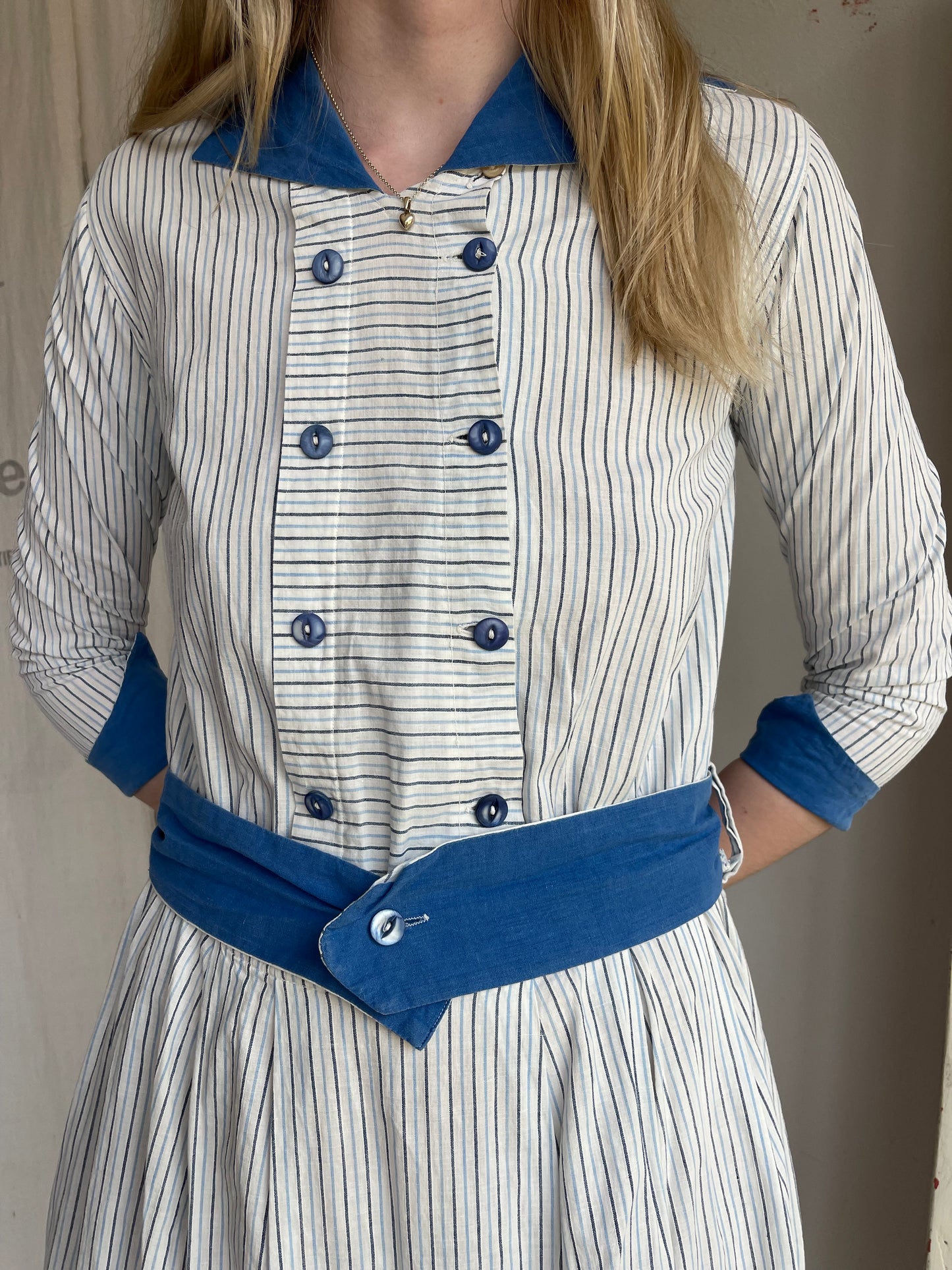 1920s 1930s Pinstripe Cotton Dress