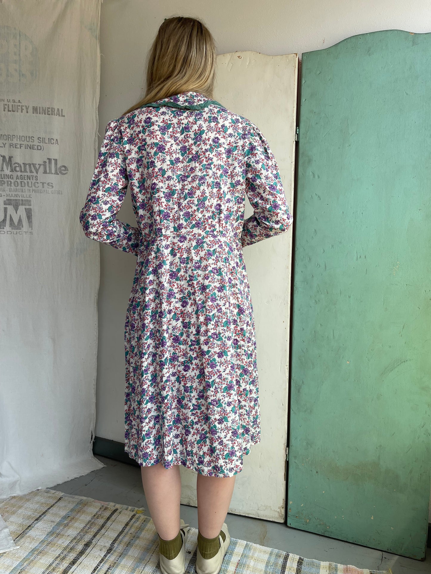 1930s 1940s Feedsack Floral Dress