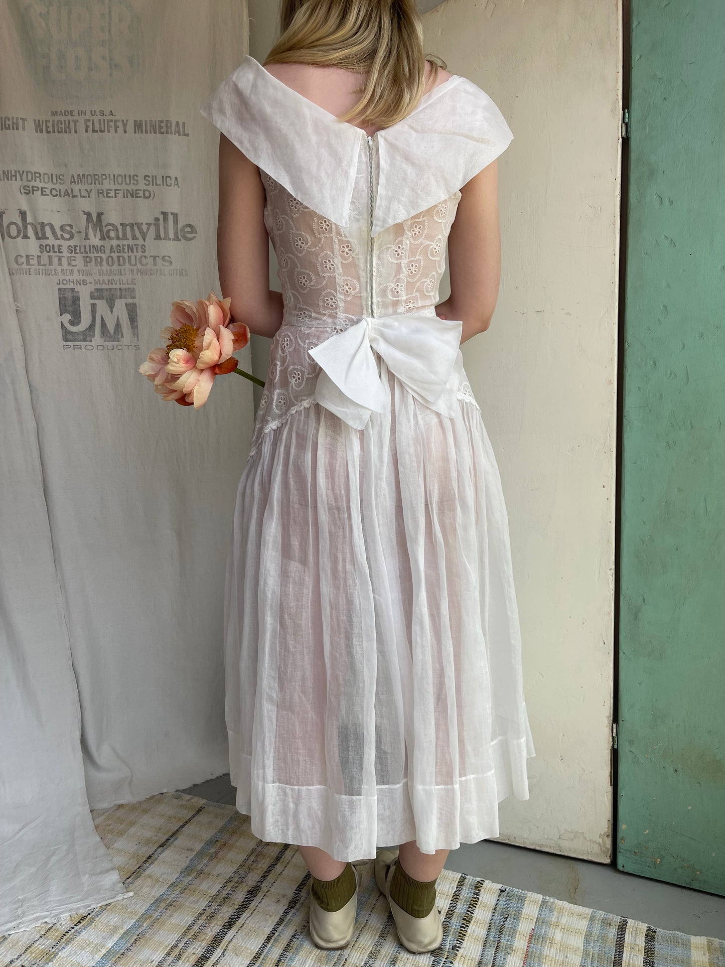 1950s Organdy Eyelet Heart Dress
