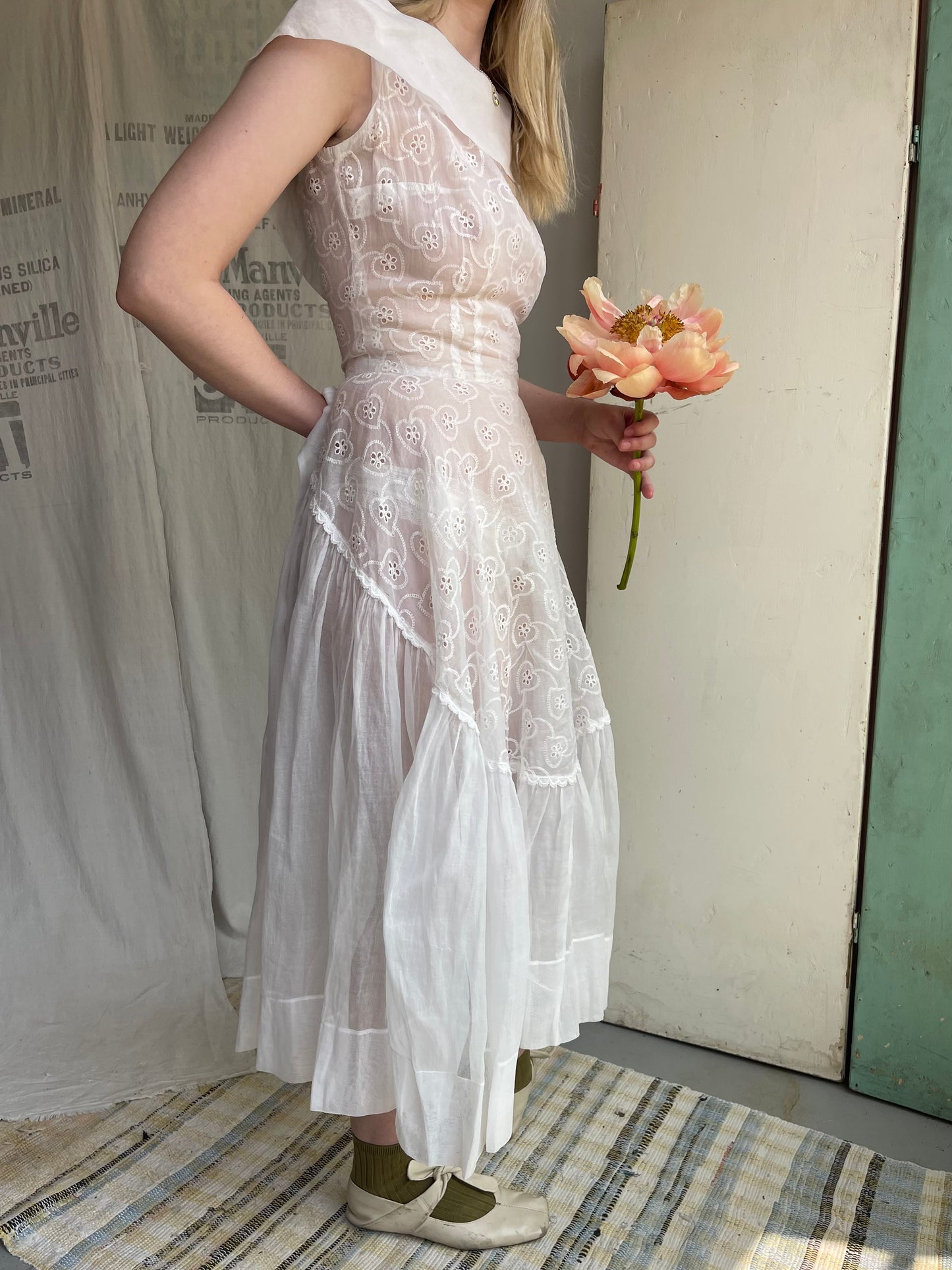 1950s Organdy Eyelet Heart Dress
