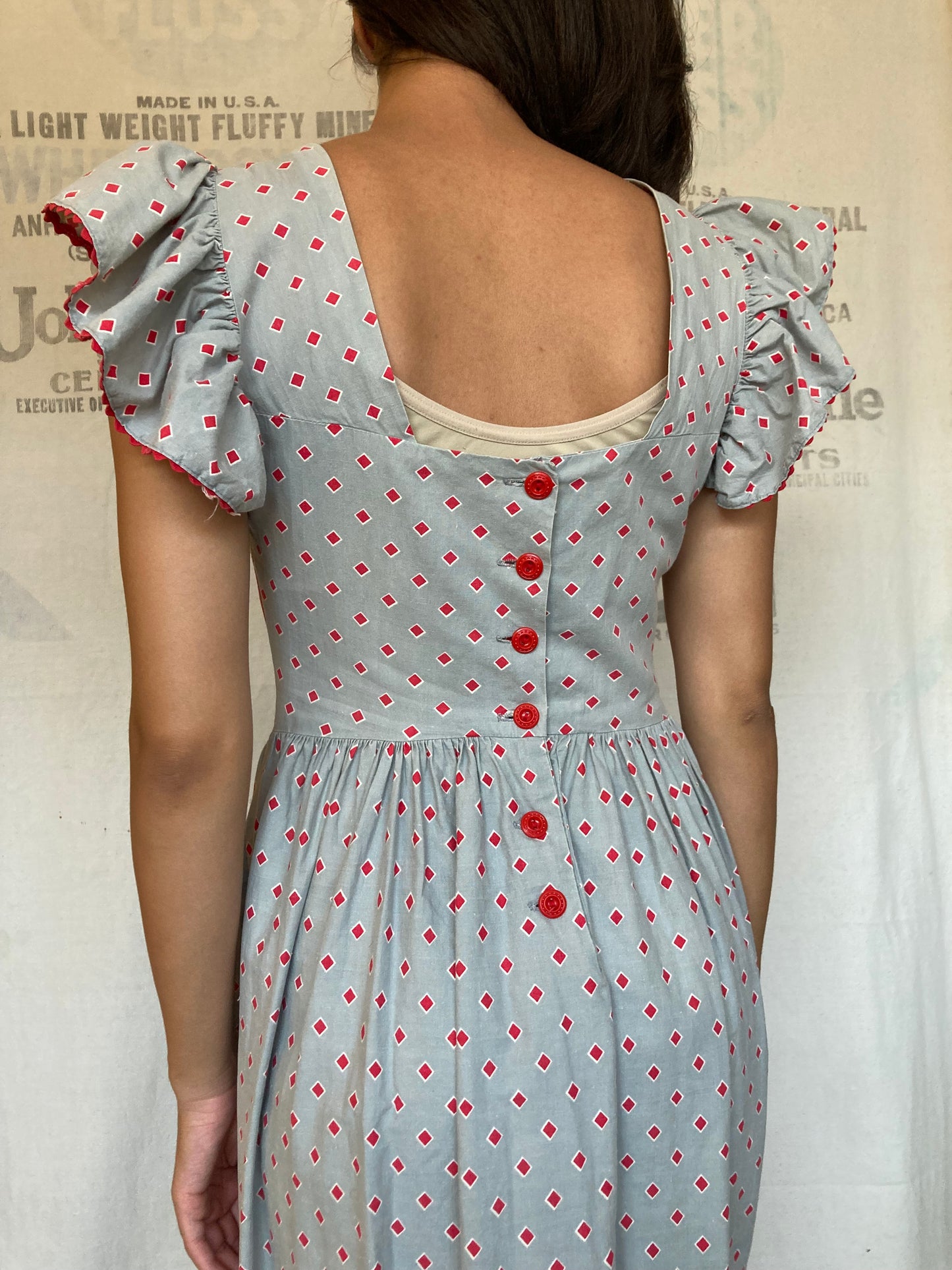 1930s 1940s Cotton Pineapple Novelty Print Dress