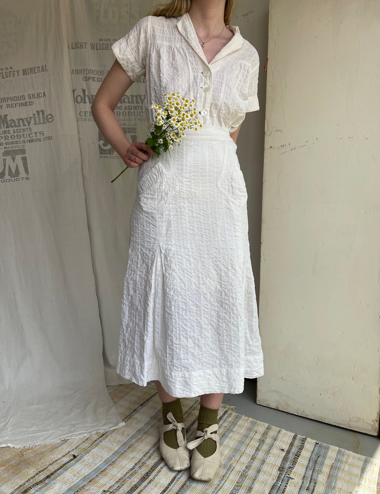 1940s Seersucker Romper and Skirt Set