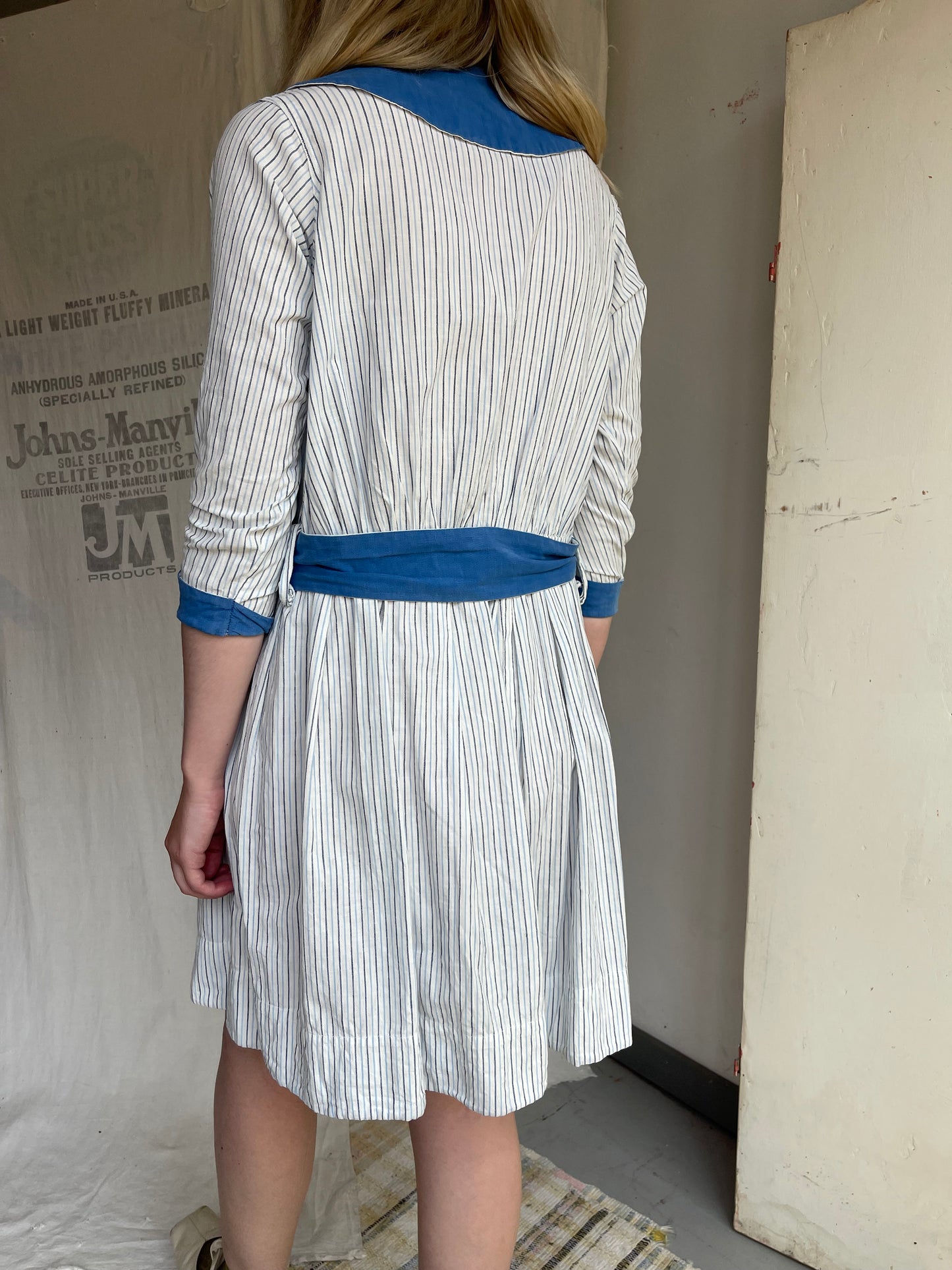 1920s 1930s Pinstripe Cotton Dress