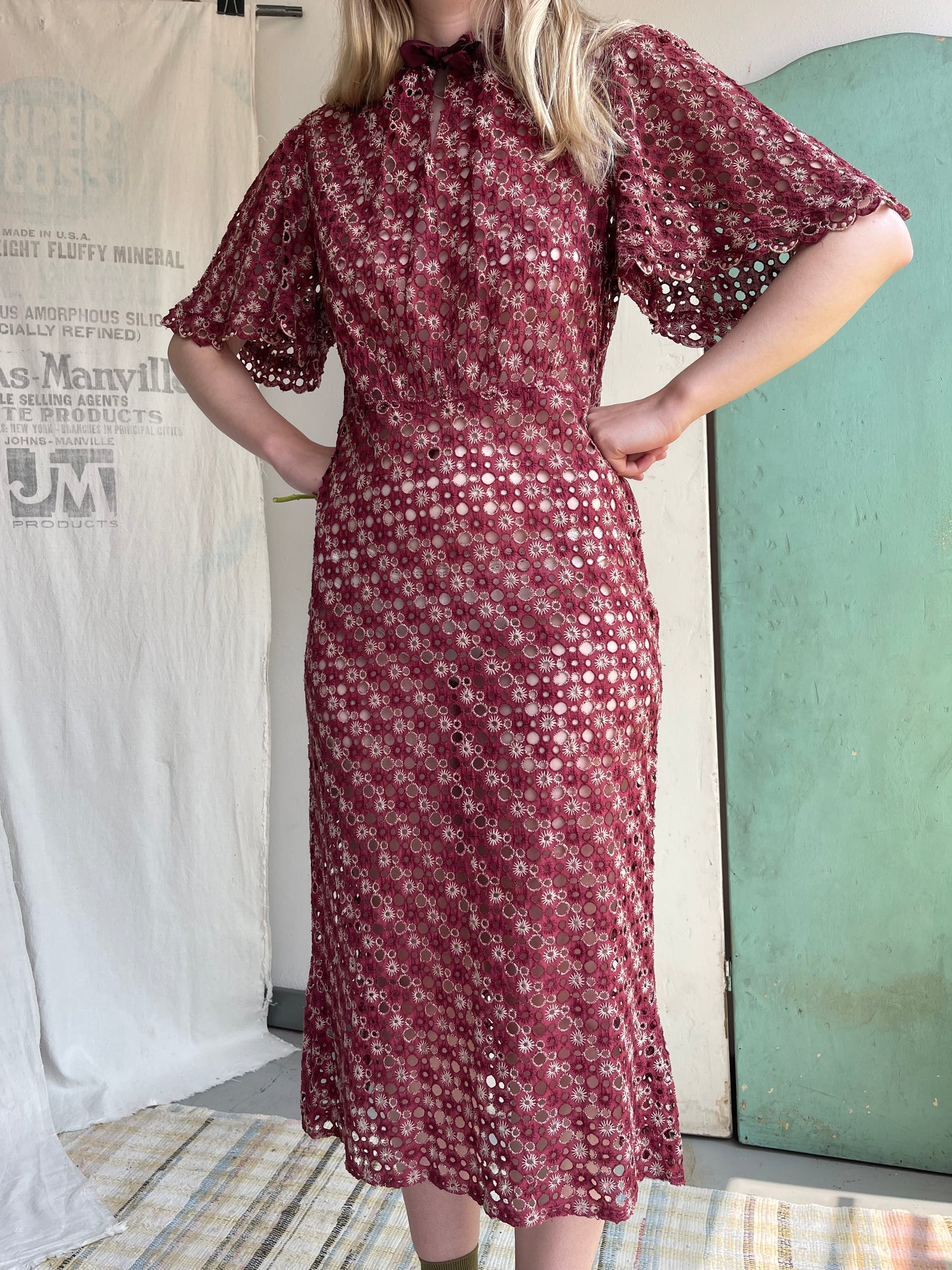 1930s 1940s Eyelet Dress