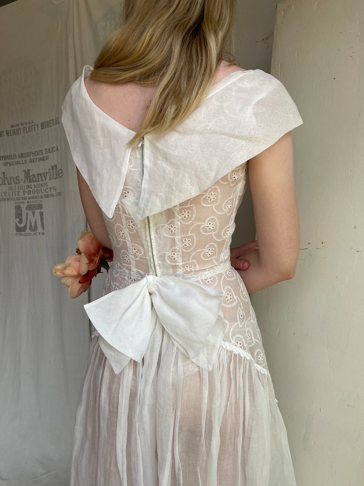 1950s Organdy Eyelet Heart Dress