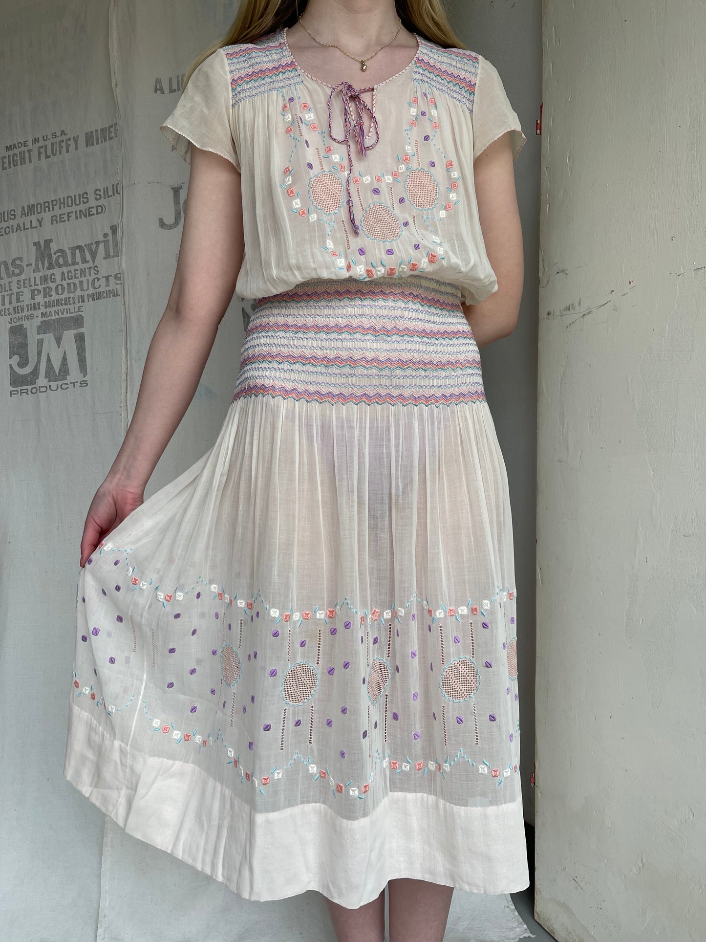 1920s Pastel Hungarian Cotton Dress