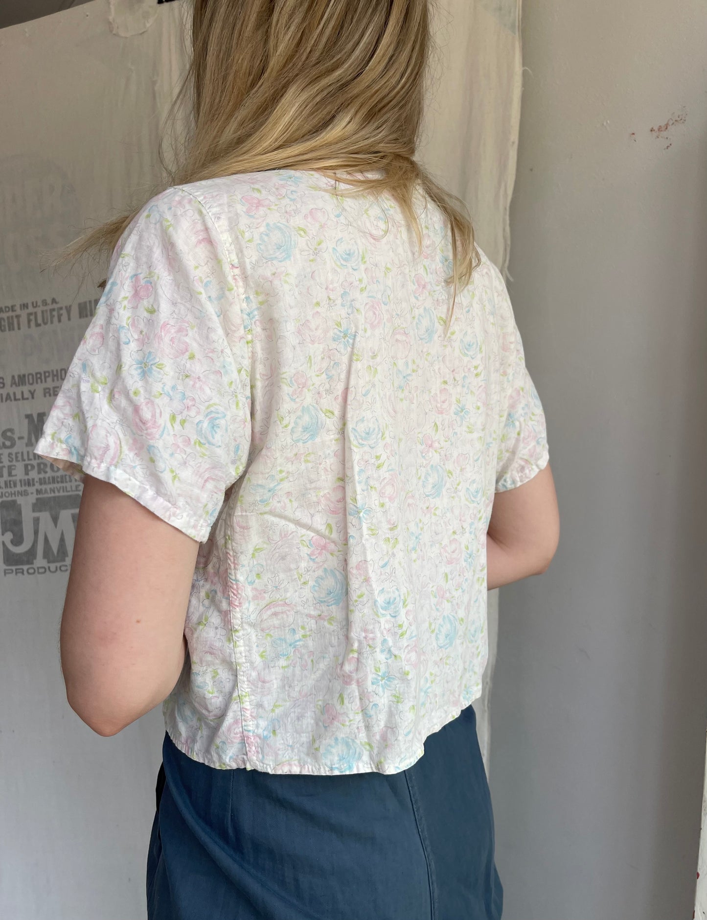 1930s 1940s Cotton Floral Top