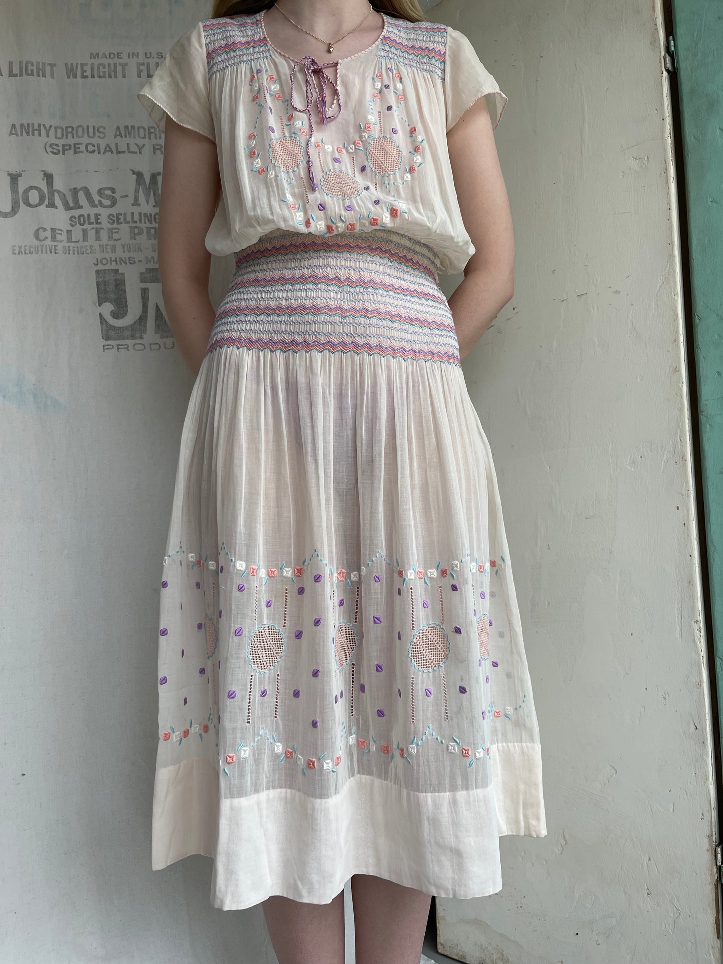 1920s Pastel Hungarian Cotton Dress