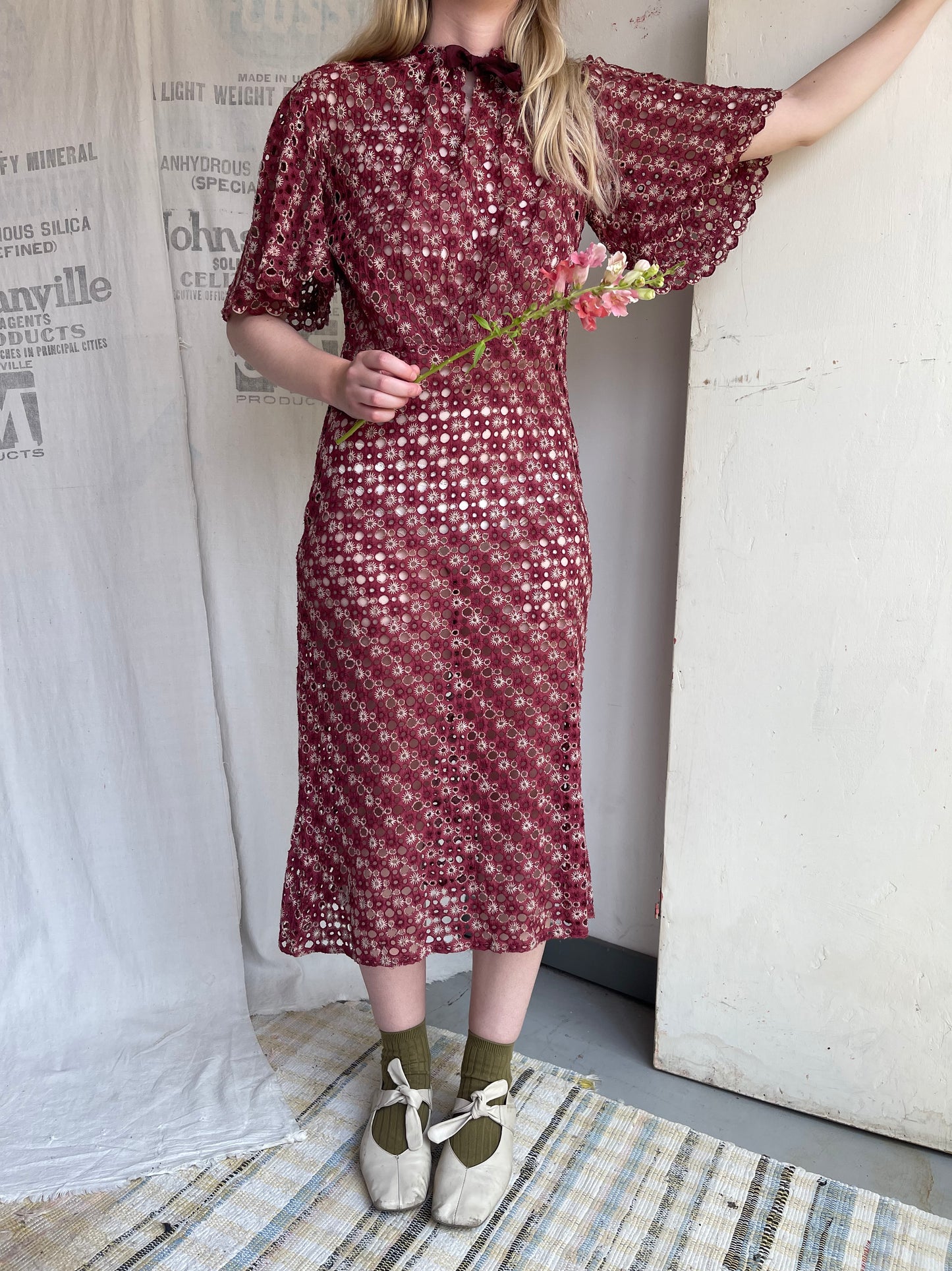 1930s 1940s Eyelet Dress