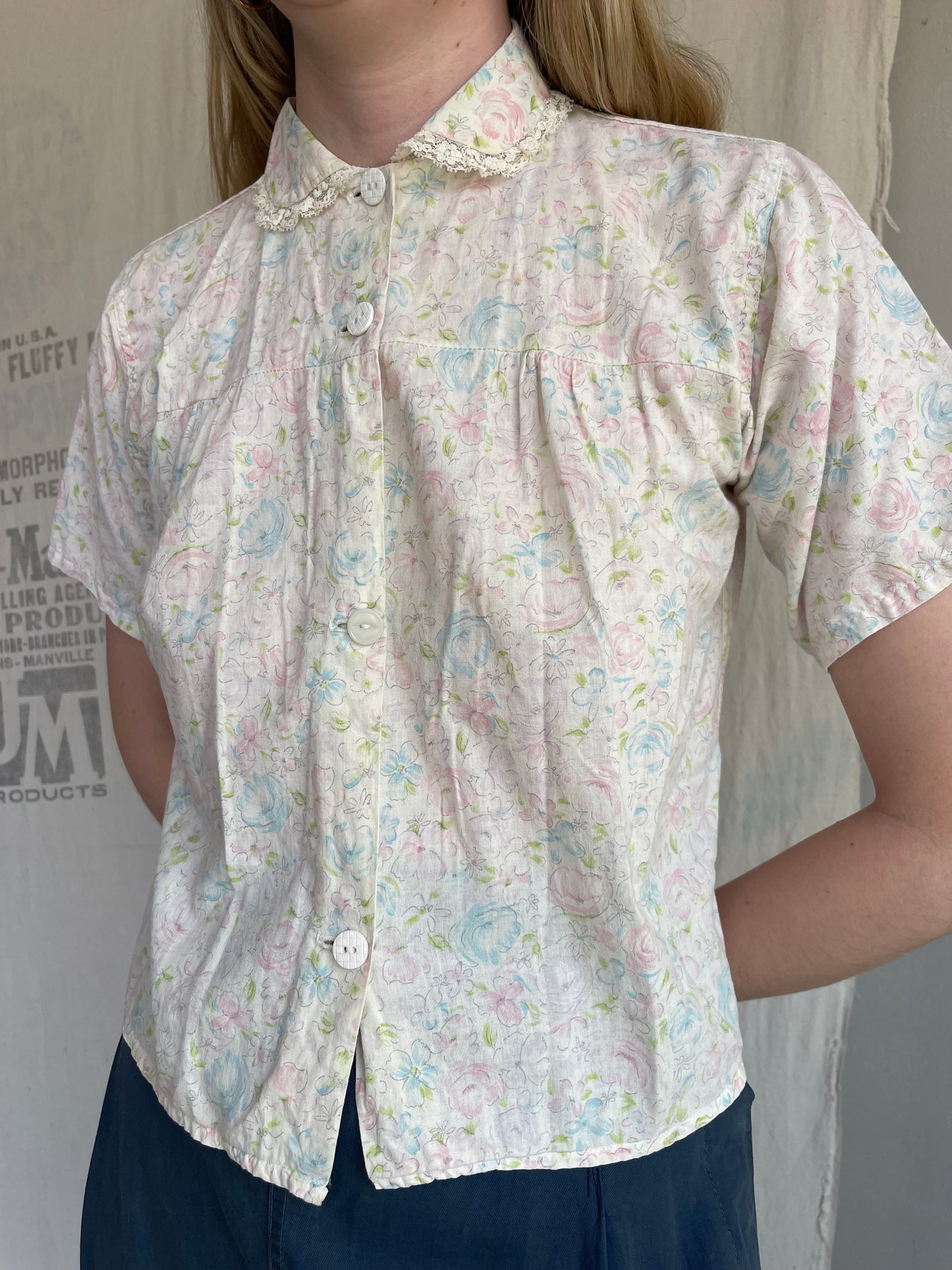 1930s 1940s Cotton Floral Top