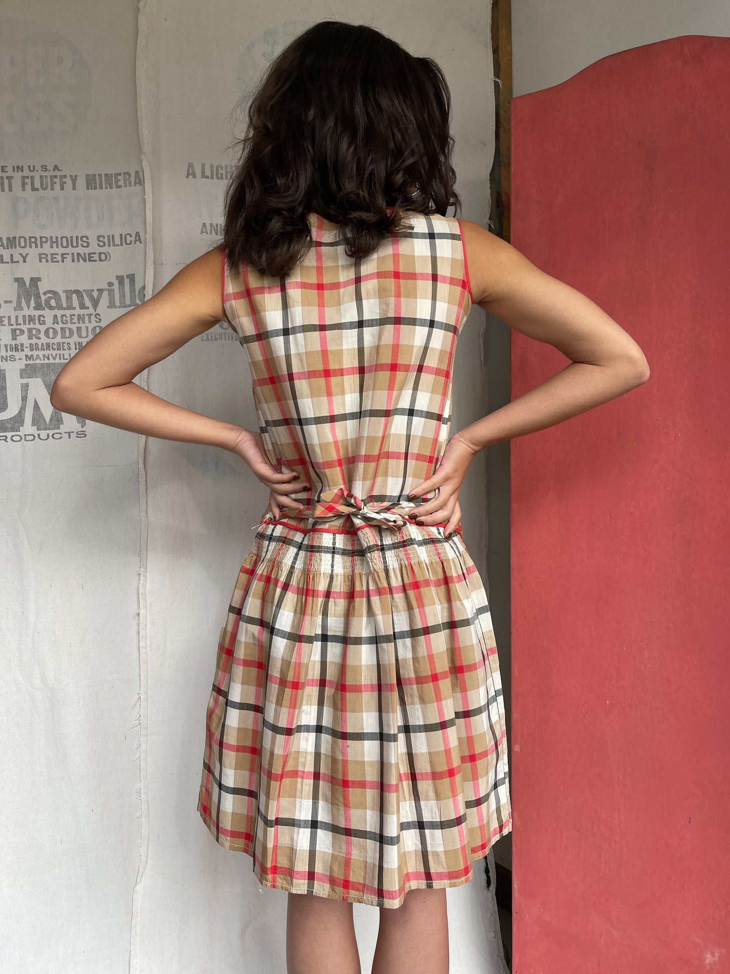 1920s Plaid Drop Waist Dress