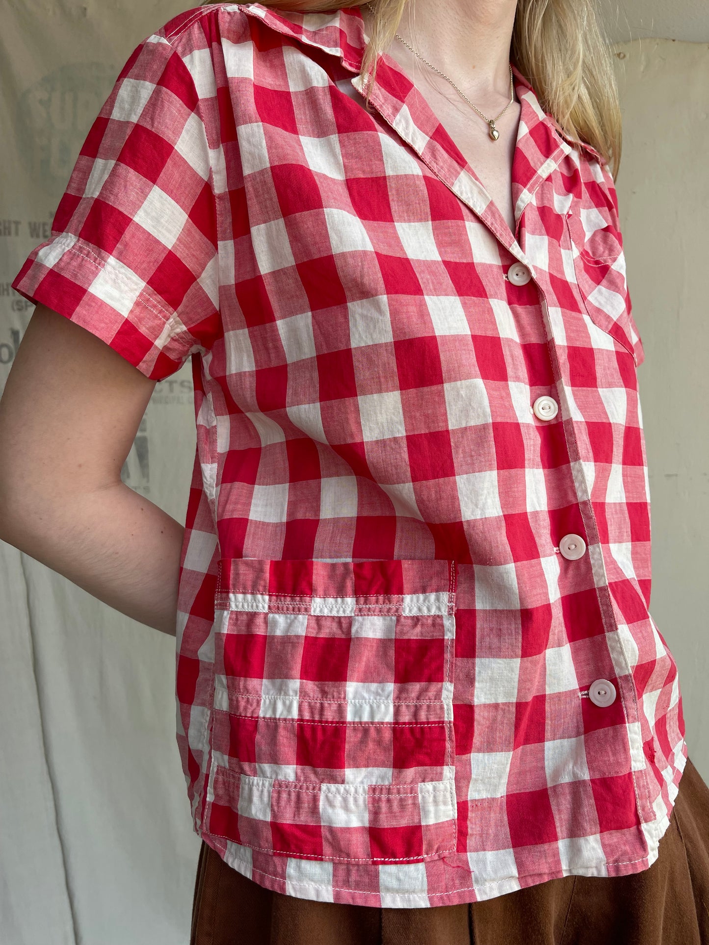 1940s Cotton Plaid Top