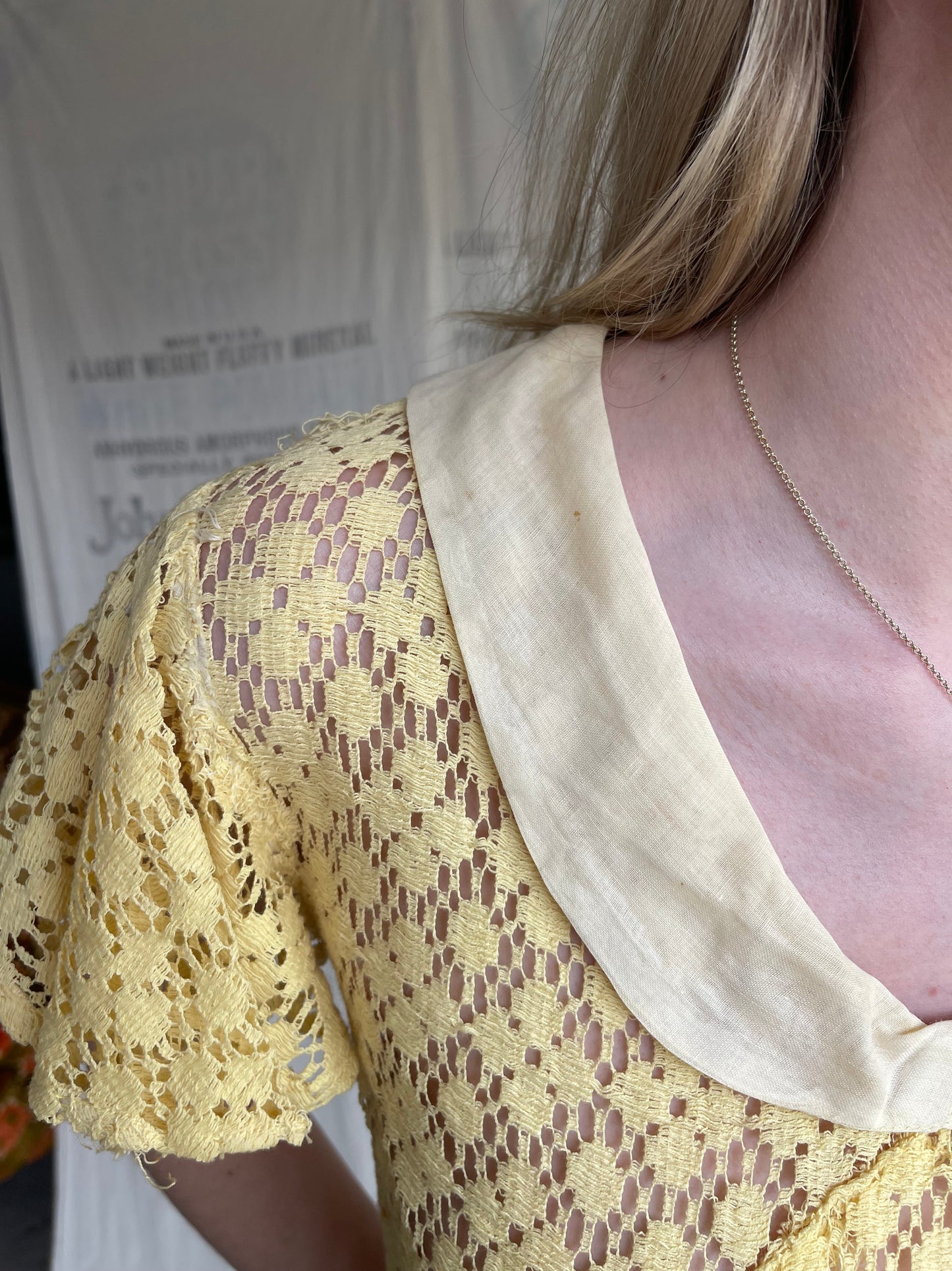 1930s Butter Yellow Crochet Dress