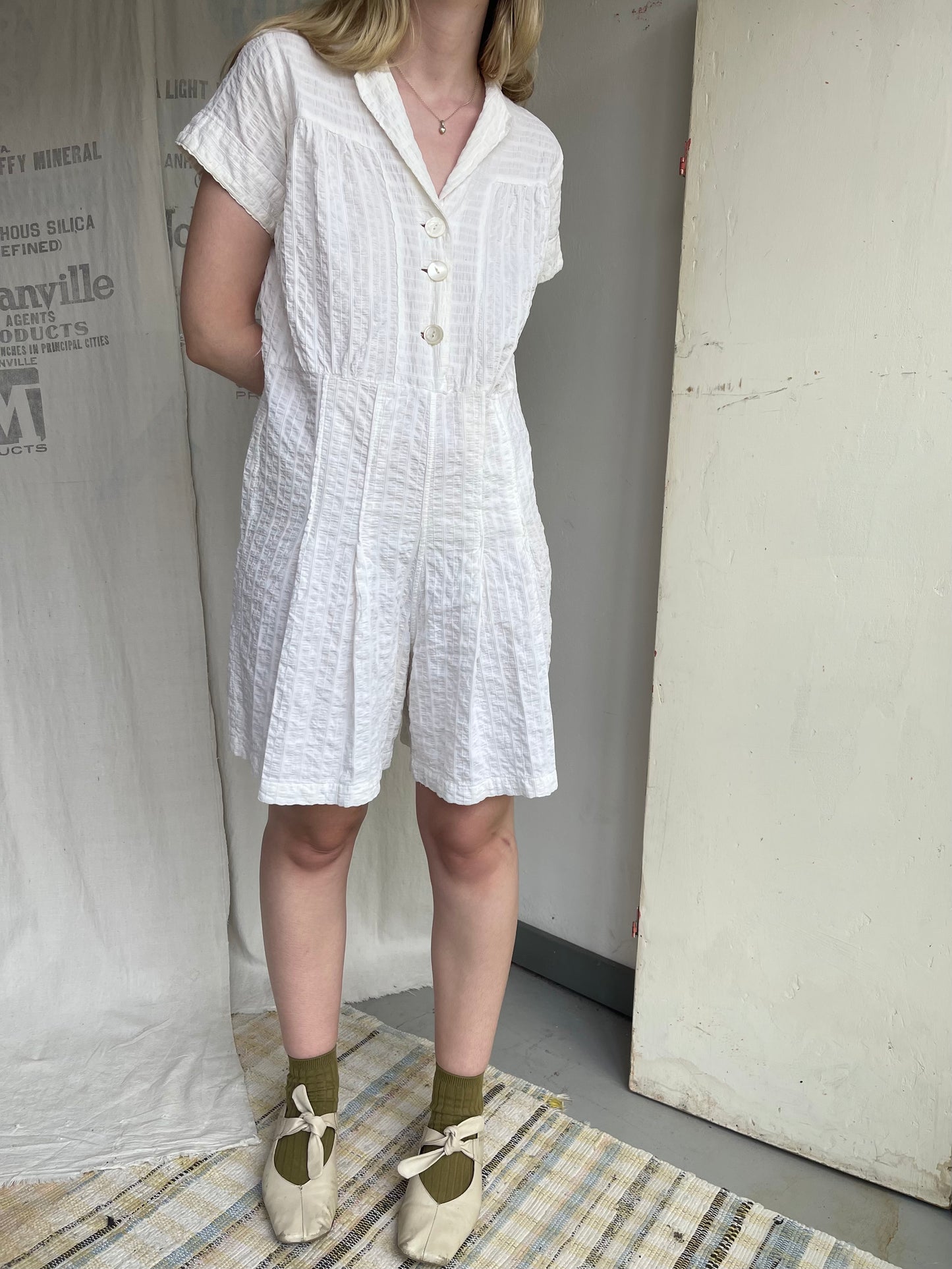 1940s Seersucker Romper and Skirt Set