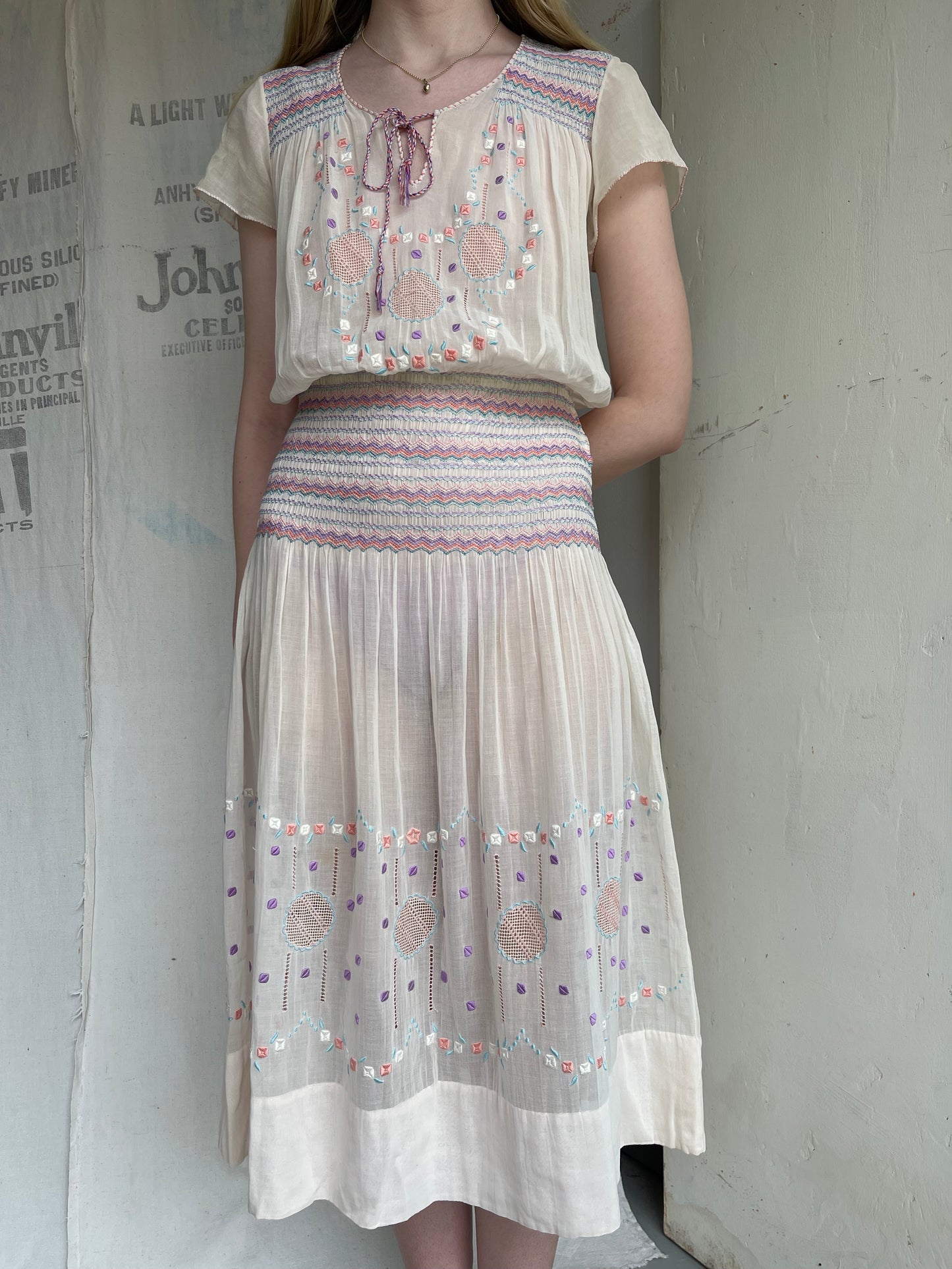 1920s Pastel Hungarian Cotton Dress