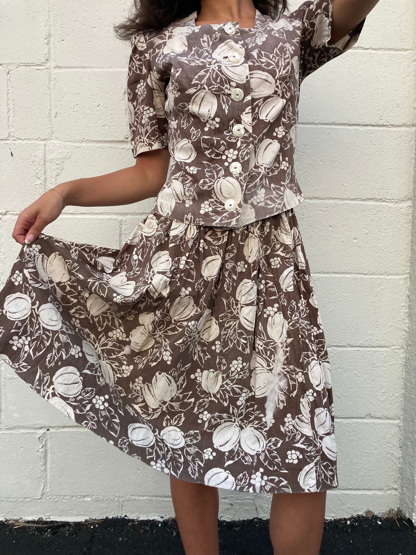 1930s 1940s Cotton Blouse and Skirt Set