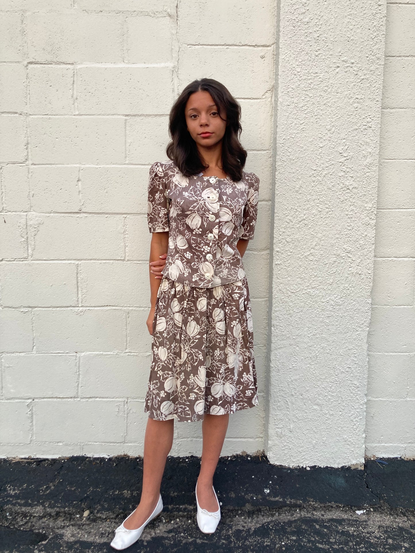 1930s 1940s Cotton Blouse and Skirt Set