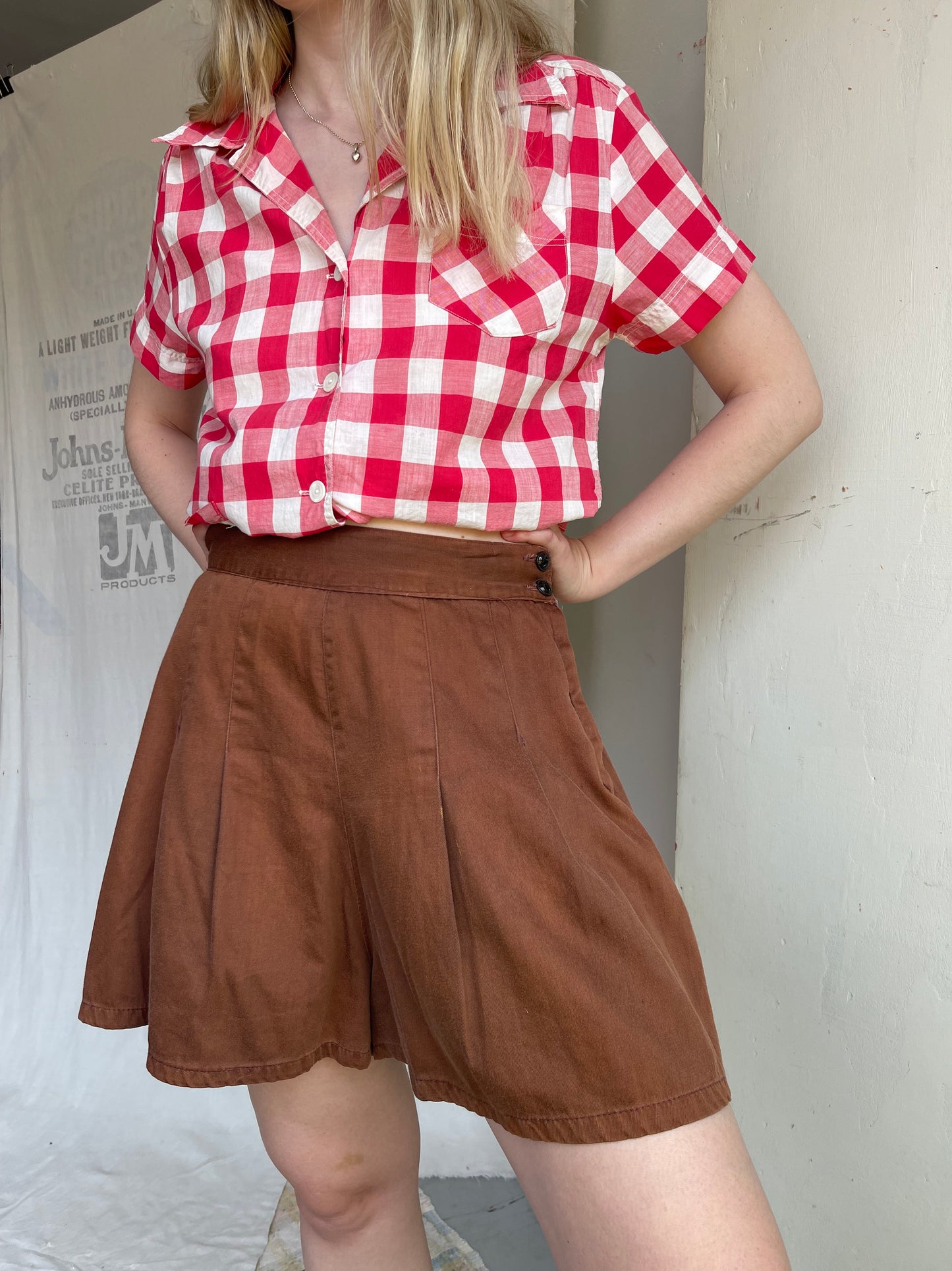 1940s Side Button Chocolate Brown Shorts