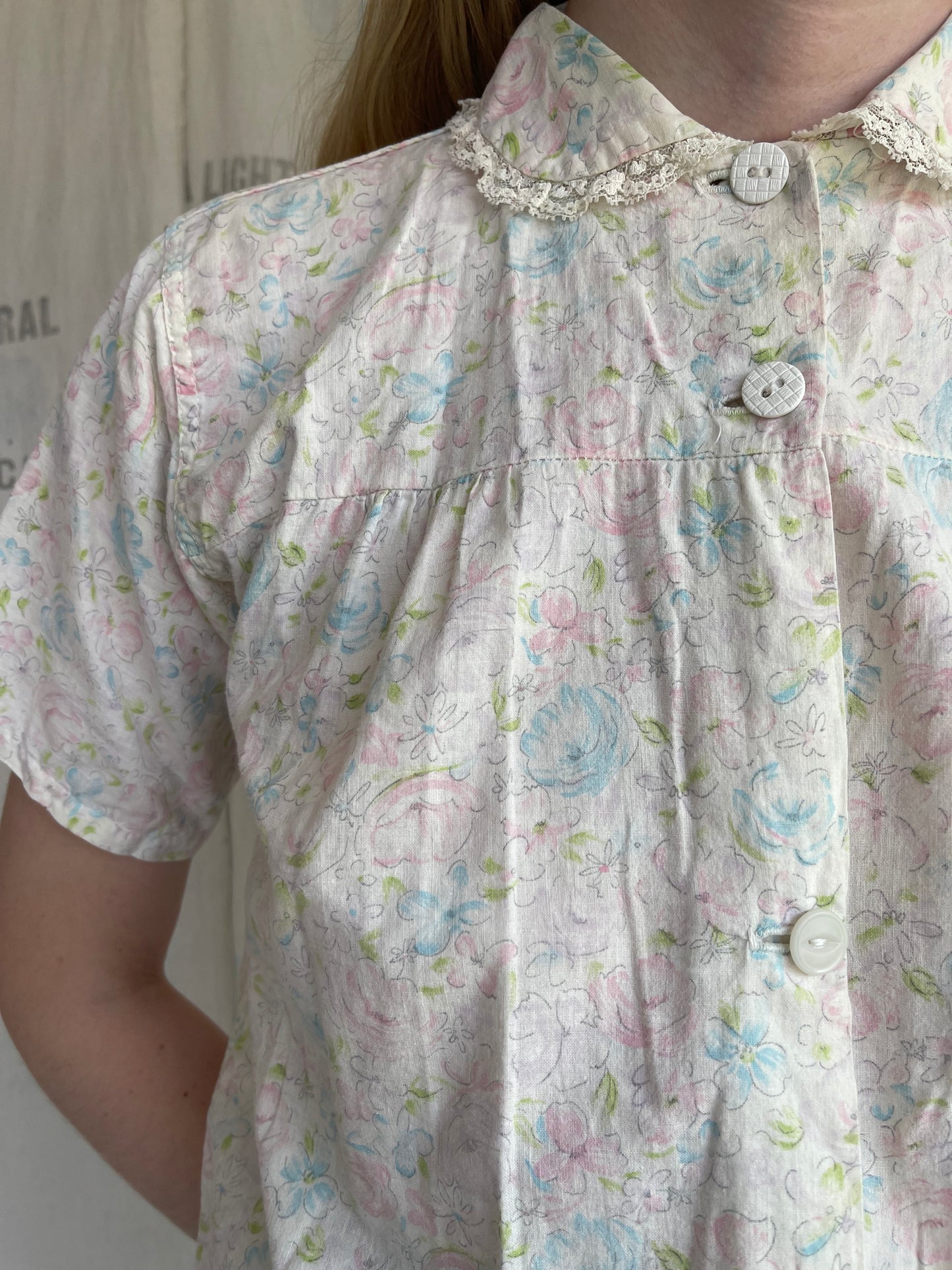 1930s 1940s Cotton Floral Top