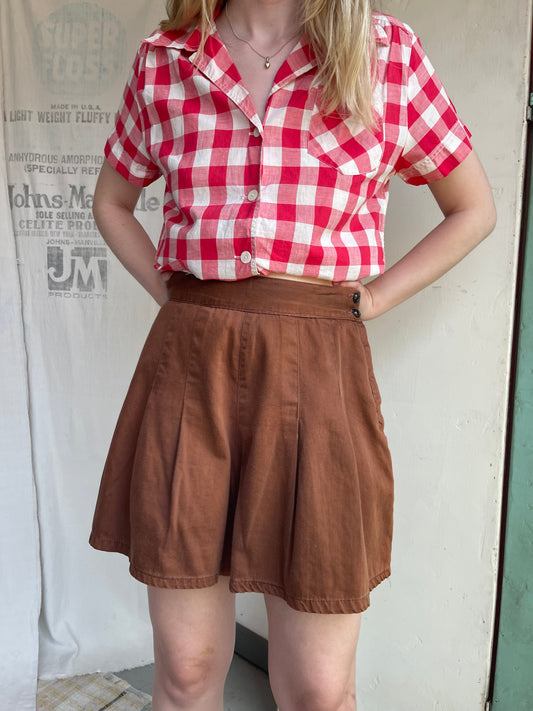 1940s Side Button Chocolate Brown Shorts