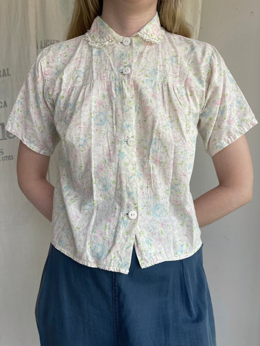 1930s 1940s Cotton Floral Top