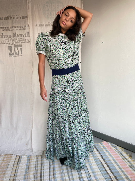 1940s Tiered Ruffle Cotton Dress