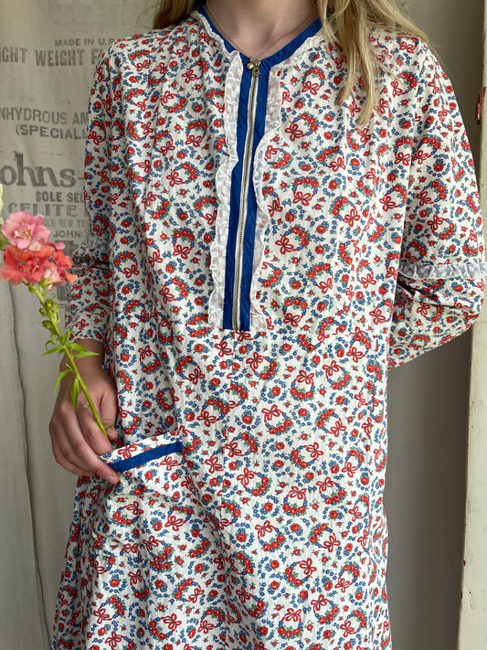 1930s 1940s Bell Zip Cotton Dress