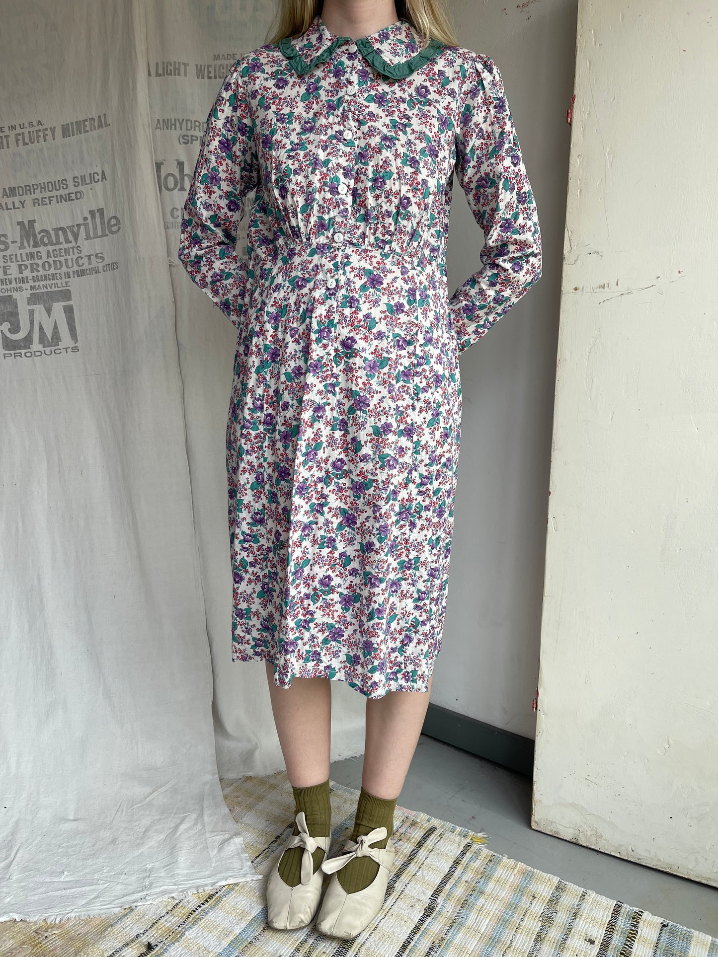 1930s 1940s Feedsack Floral Dress