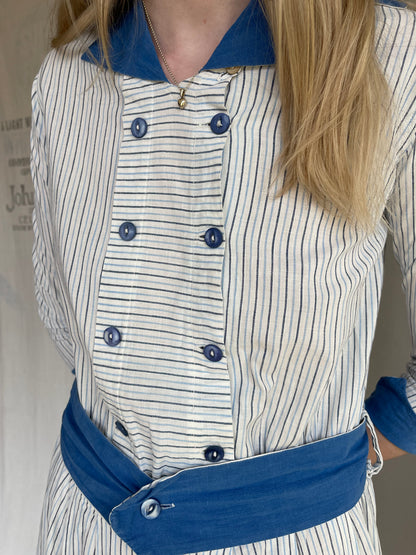 1920s 1930s Pinstripe Cotton Dress