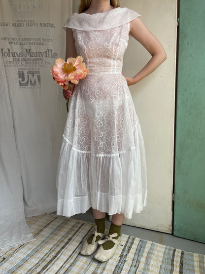 1950s Organdy Eyelet Heart Dress