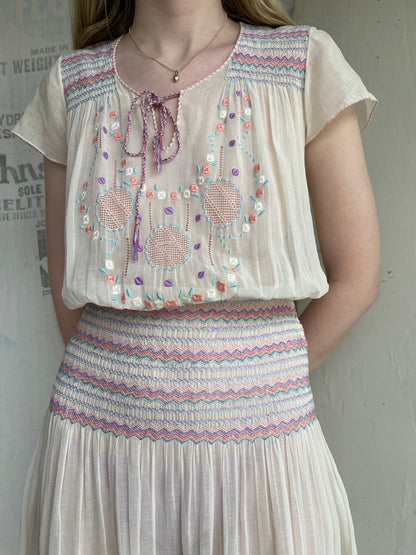 1920s Pastel Hungarian Cotton Dress
