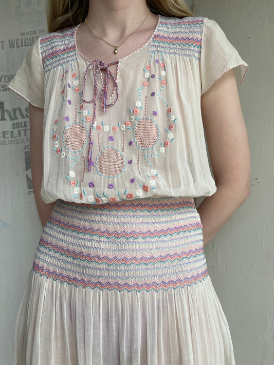 1920s Pastel Hungarian Cotton Dress