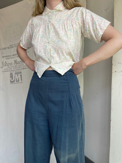 1930s 1940s Cotton Floral Top