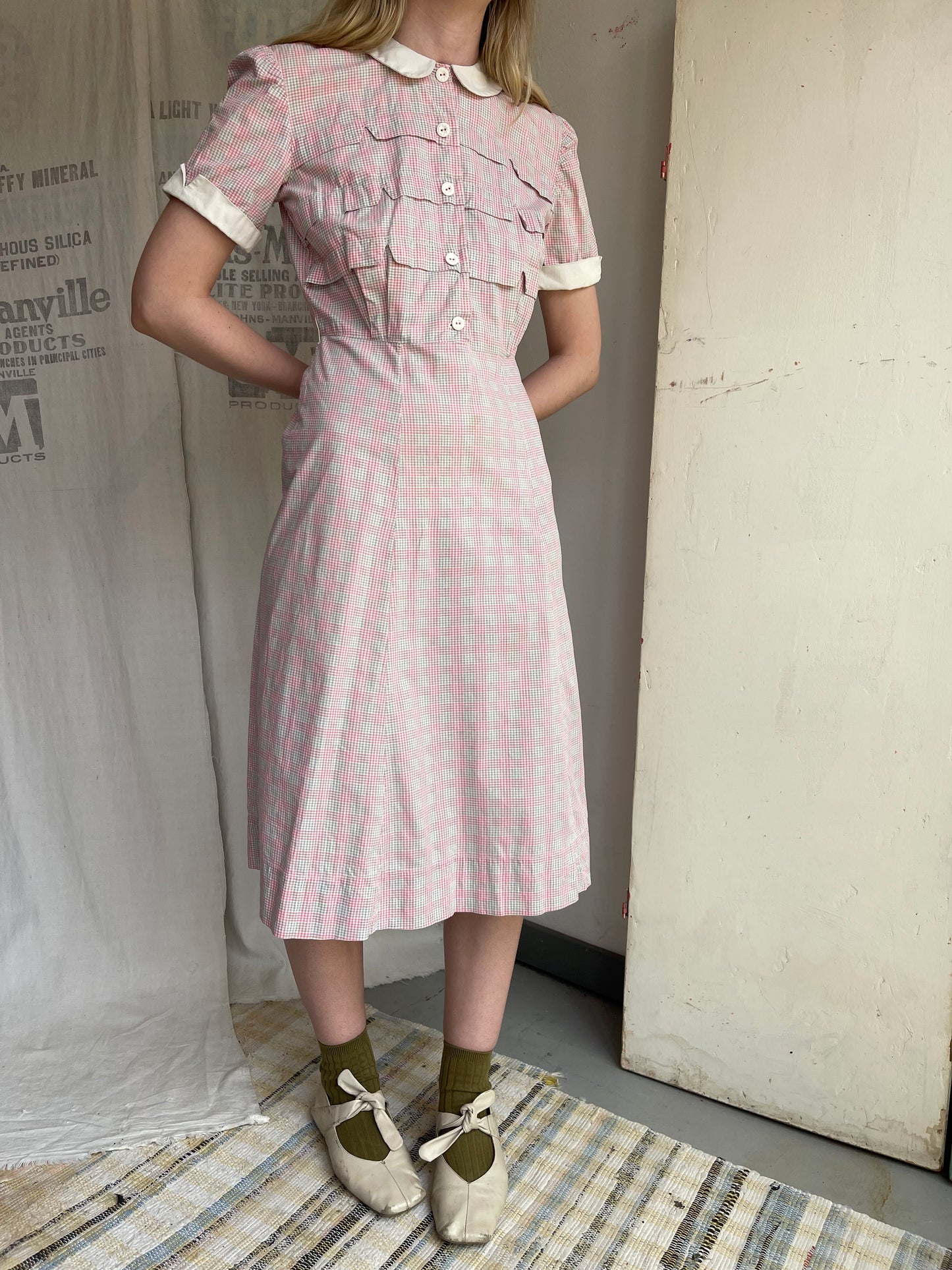 1940s Plaid Cotton Dress
