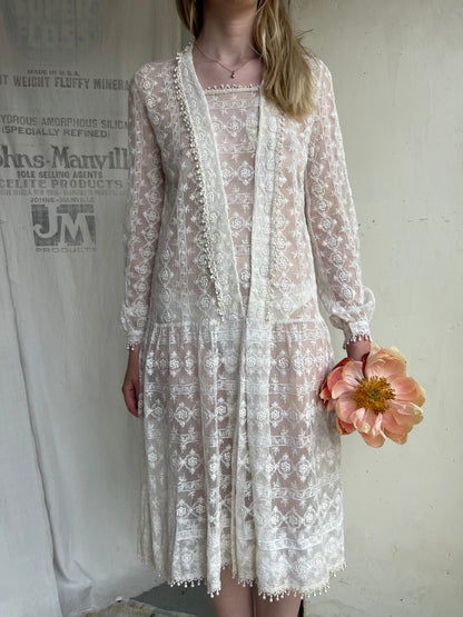 1920s Drop Waist Tambour Lace Dress