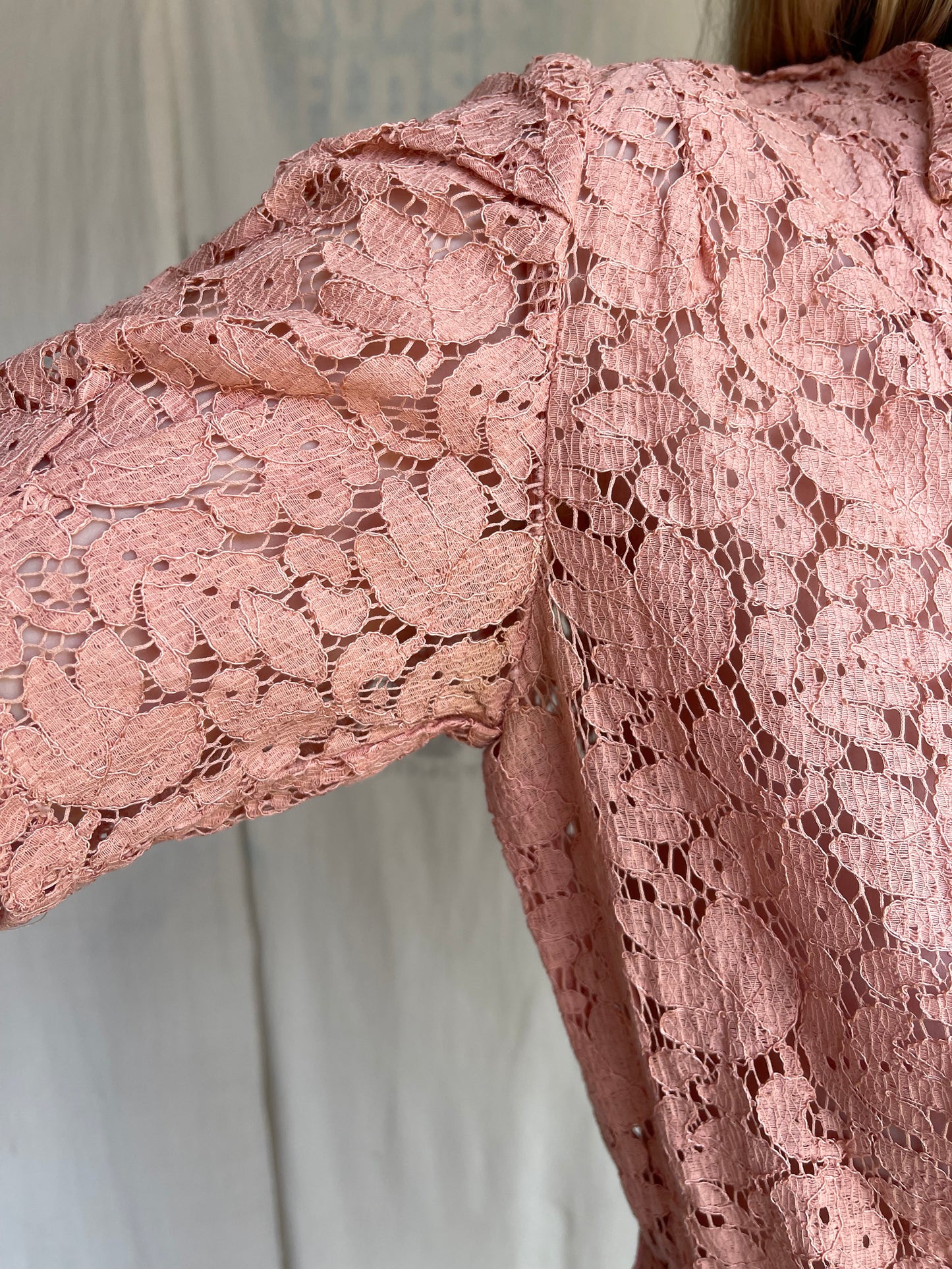 1930s Cotton Lace Dress with Glass Buttons and Buckle