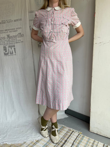 1940s Plaid Cotton Dress