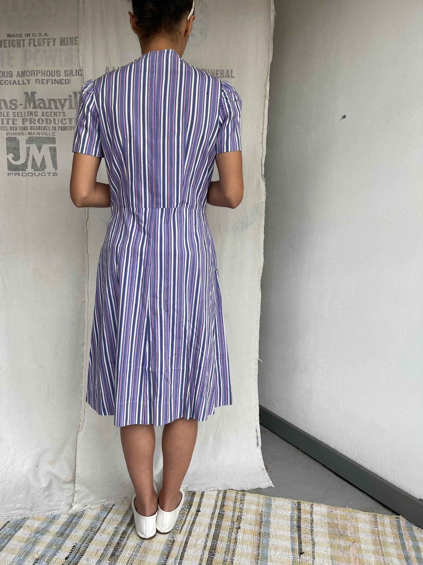 1940s Striped Cotton Dress