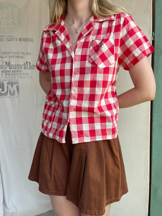 1940s Cotton Plaid Top