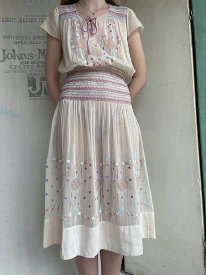 1920s Pastel Hungarian Cotton Dress