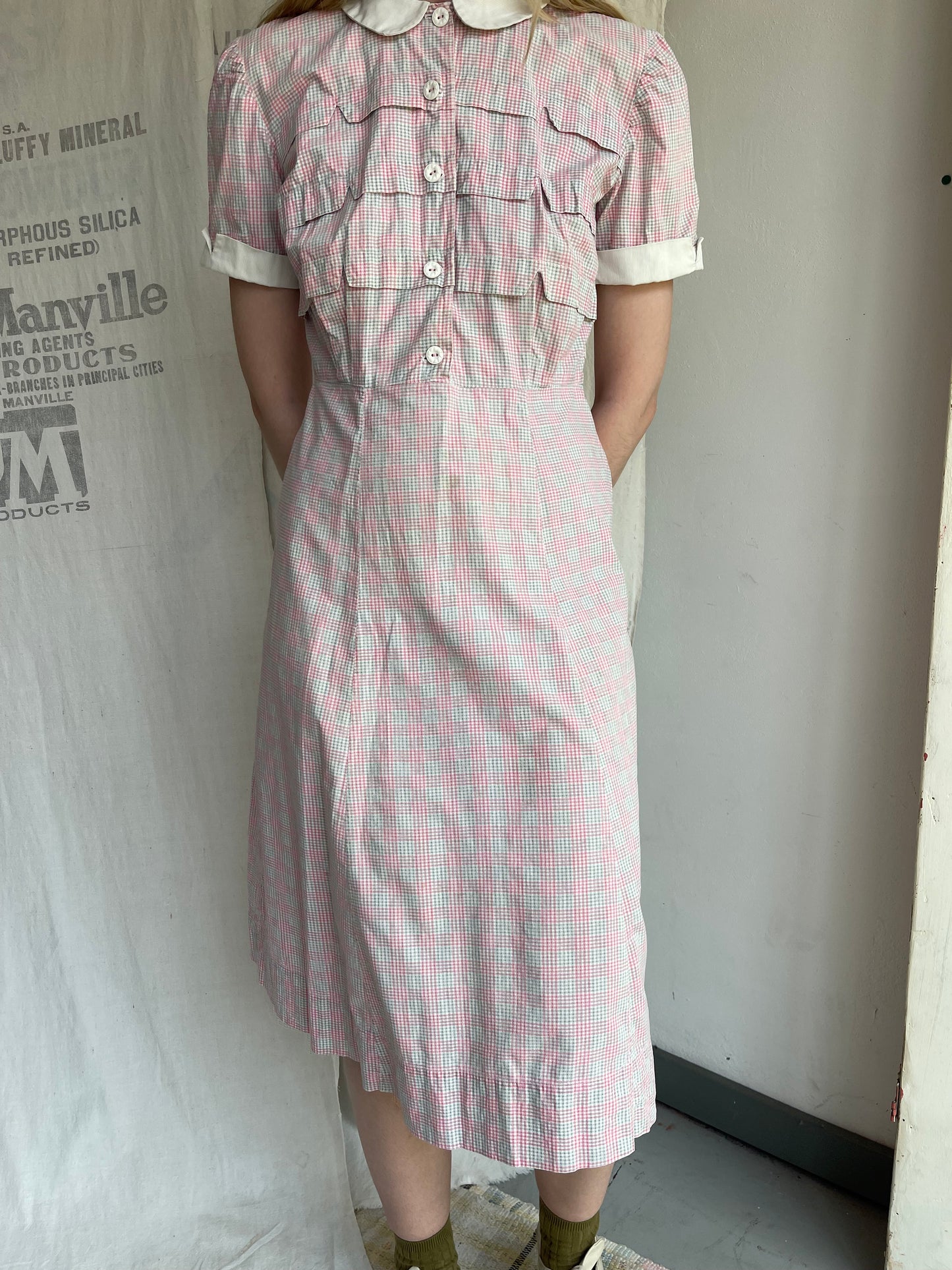 1940s Plaid Cotton Dress